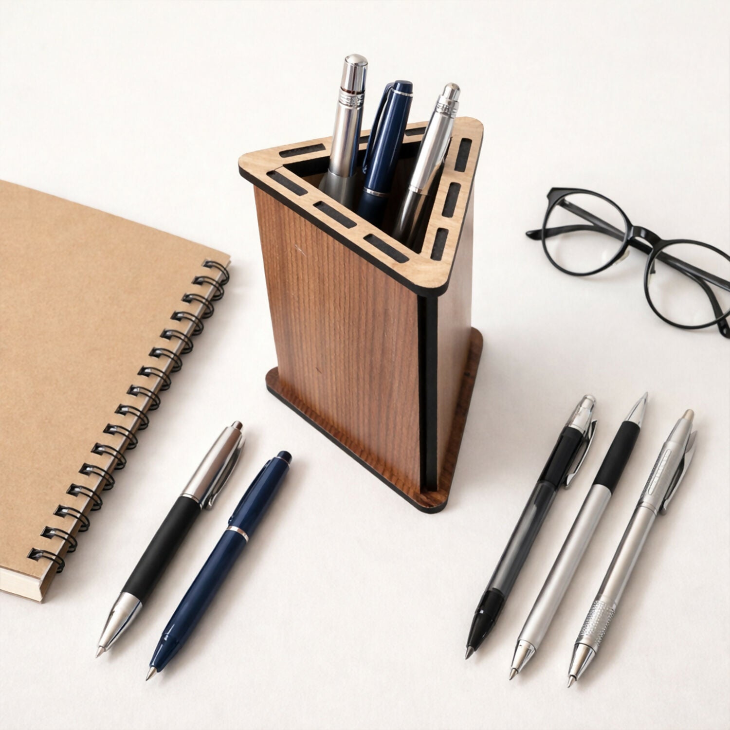 Triangular Wooden Pen Stand for Office Desk & Study Table – Compact Desktop Size 3 Triangular Wooden Pen Stand for Office Desk & Study Table – Compact Desktop Size - Image 3