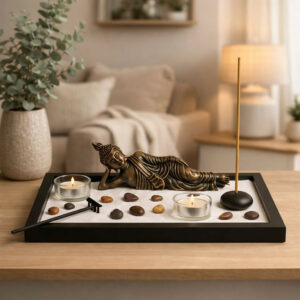 Zen Buddha Meditation Garden Set with Candles & Incense Holder Decor