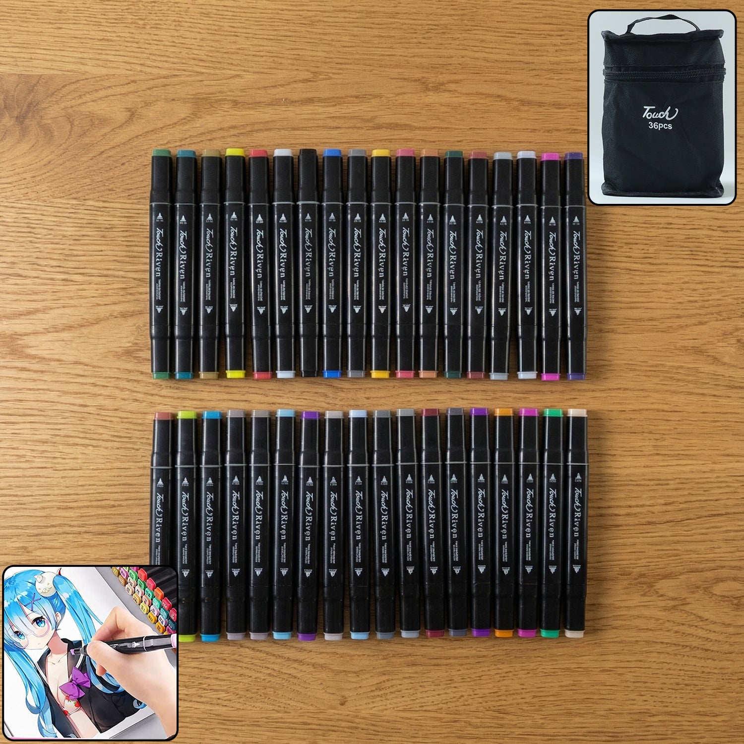 36 Color Dual Tip Art Sketch Markers Set with Carry Case 1 36 Color Dual Tip Art Sketch Markers Set with Carry Case