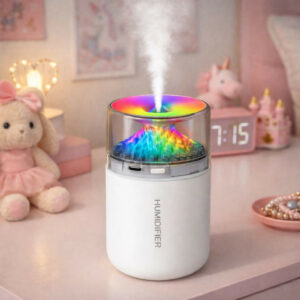 White RGB Volcano Humidifier USB Mist Diffuser with LED Ambient Light
