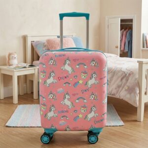 Novex Unicorn Pink Travelling Kids Trolley Bags for Girls Luggage 4 Wheels ( 22 Inch)