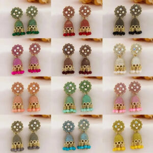 Ethnic Western Best Quality Stone Oxidize Type Small Earring Jumki For Women And Girls(Combo Of 12 Color And Pair)