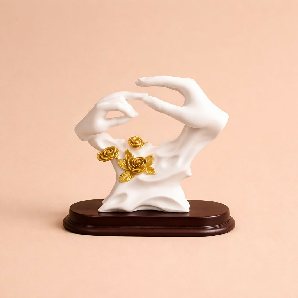 White and Gold Abstract Hand Sculpture Showpiece with Floral Design for Home Decor 3 White and Gold Abstract Hand Sculpture Showpiece with Floral Design for Home Decor - Image 3