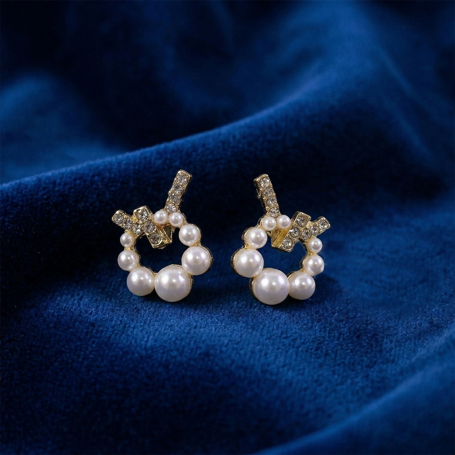 Korean Geometric Crystal Cross & Pearl Wreath Studs For Girls And Women 3 Korean Geometric Crystal Cross & Pearl Wreath Studs For Girls And Women - Image 3