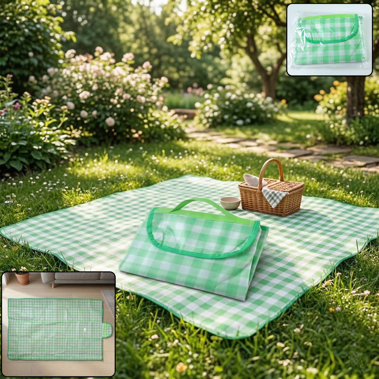 Foldable Picnic Mat with Carry Handle (1 Pc, 144x93 Cm) 1 Foldable Picnic Mat with Carry Handle (1 Pc, 144x93 Cm)