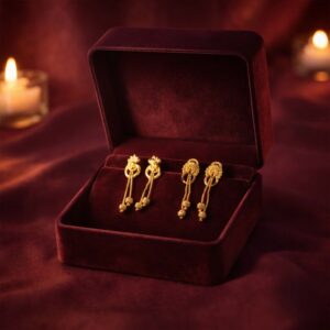 Premium Gold-Plated Long Drop Earrings for Wedding & Festive Wear (2 Pair)