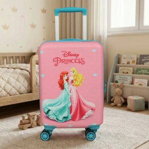 Novex Disney Princess Pink Travelling Kids Trolley Bags for Girls Luggage 4 Wheels ( Blue/18 Inch)