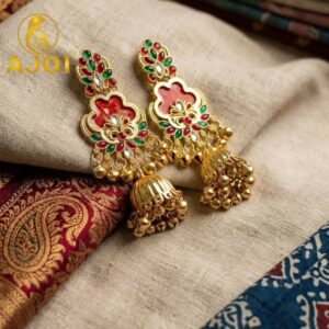 Traditional Red Stone Jhumka Earrings for Women Ethnic Jewelry