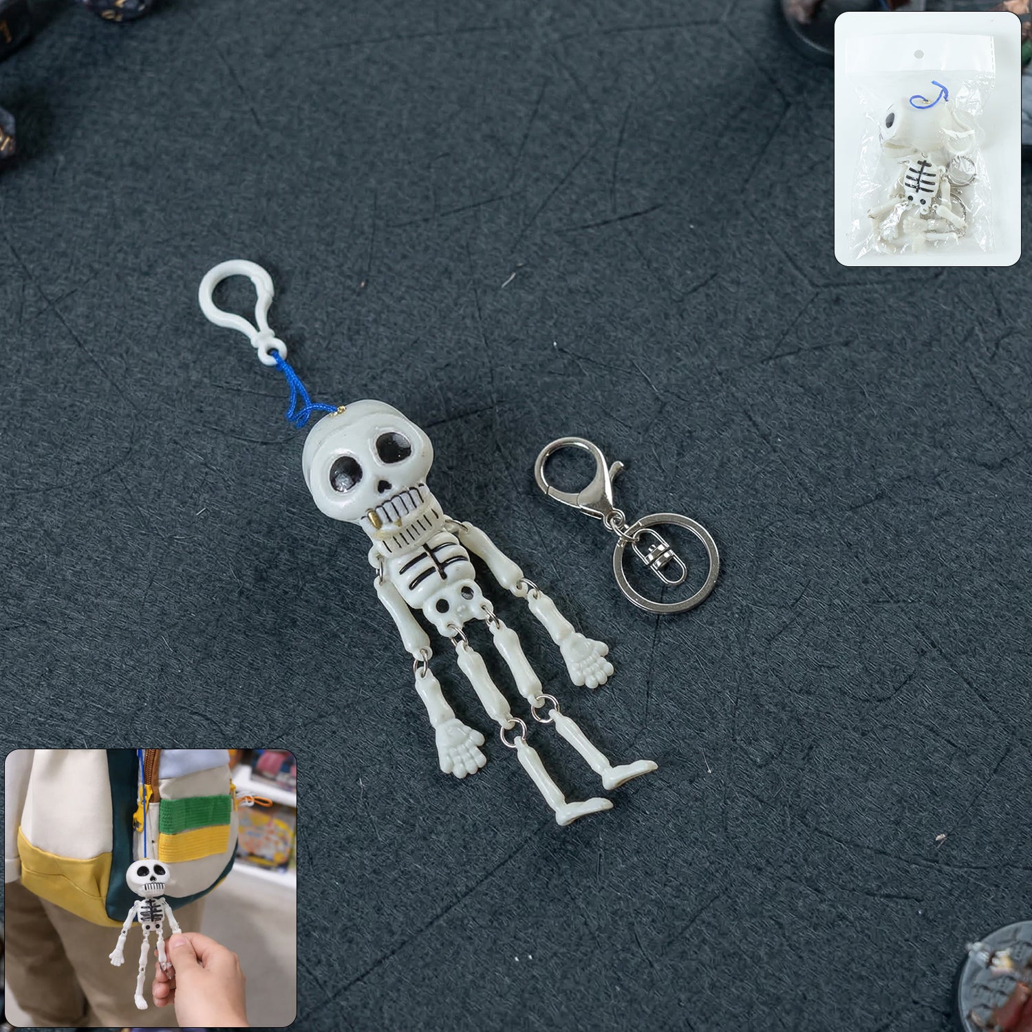 Skeleton Doll Keychain with Metal Keychain Hook (2 Pc) 1 Skeleton Doll Keychain with Metal Keychain Hook (2 Pc)