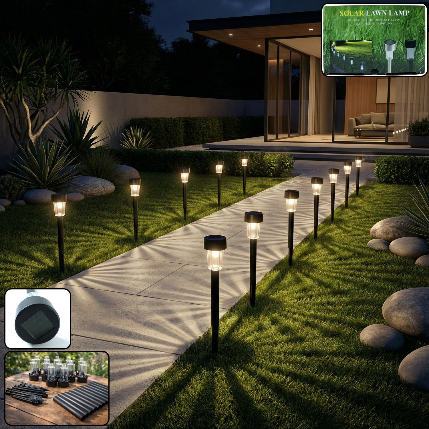 Solar Powered Lawn Pathway Light Set (12 Pcs Set) 1 Solar Powered Lawn Pathway Light Set (12 Pcs Set)
