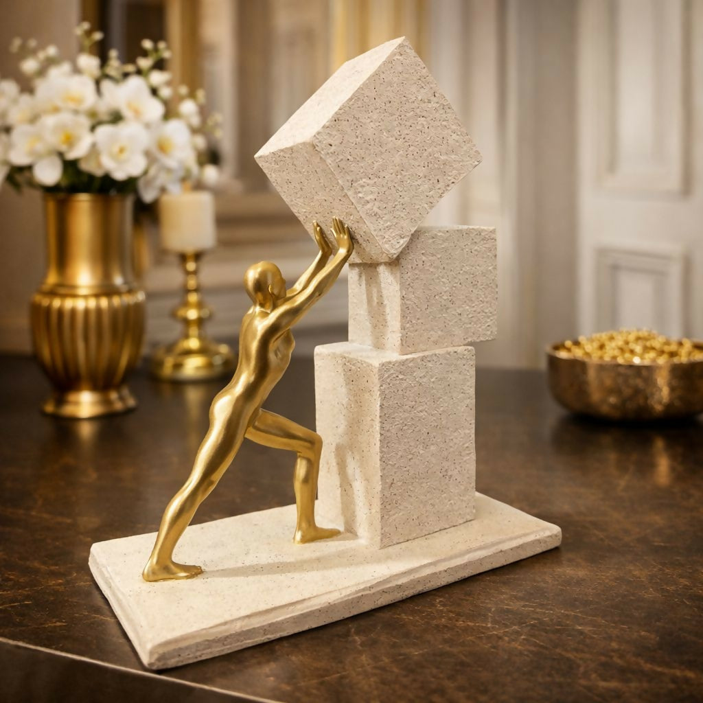 Abstract Human Figure Pushing Block Sculpture Home Decor (Color may vary) 1 Abstract Human Figure Pushing Block Sculpture Home Decor (Color may vary)
