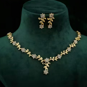 Everlasting Bloom V-Necklace with Floral Motif Design and Elegant Detailing,The Golden Vine Collection (Sunheri Bel) ,Floral Enchantment Set (Phoolon ka Jadoo), Nature’s Grace Diamond Necklace, Petal & Leaf Shimmer Set