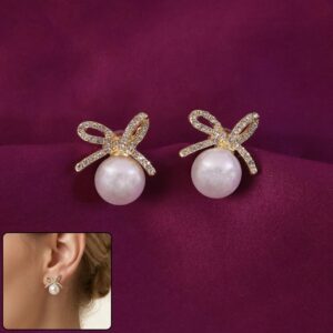 Elegant Pearl Bow Stud Earrings for Women And Girls