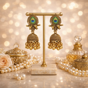 Traditional Elegant Oxidised Gold Plated Peacock Design Jhumka Earrings for Women