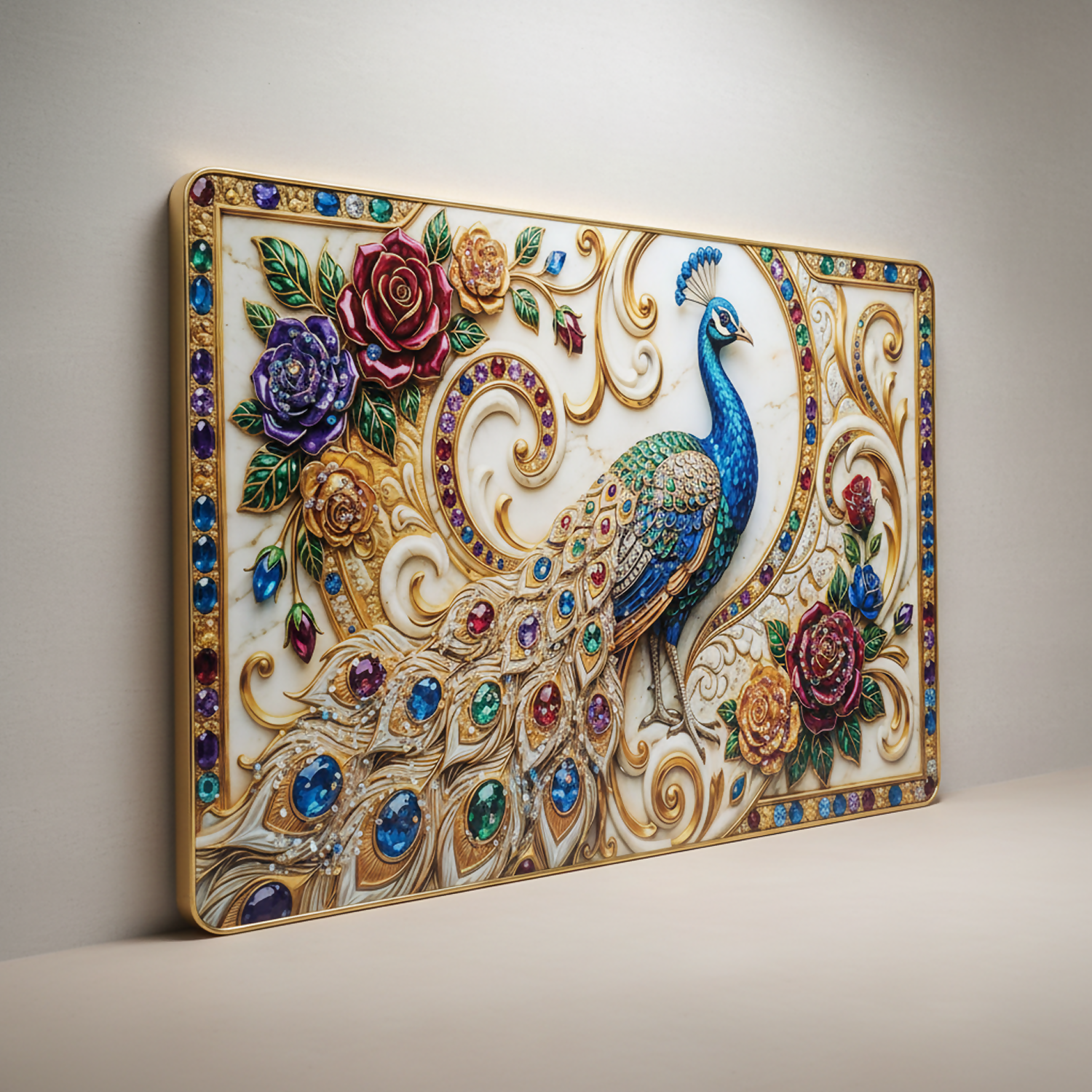Luxury Peacock Wall Art Frame with Floral Gem Design Home Decor 3 Luxury Peacock Wall Art Frame with Floral Gem Design Home Decor - Image 3