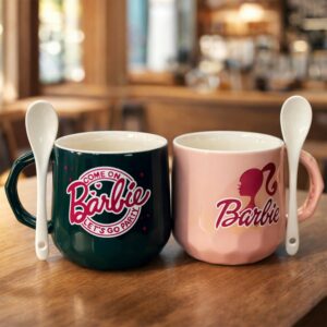 Stylish Couple Ceramic Coffee Mug Set with Spoon & Gift Box (Set of 2)