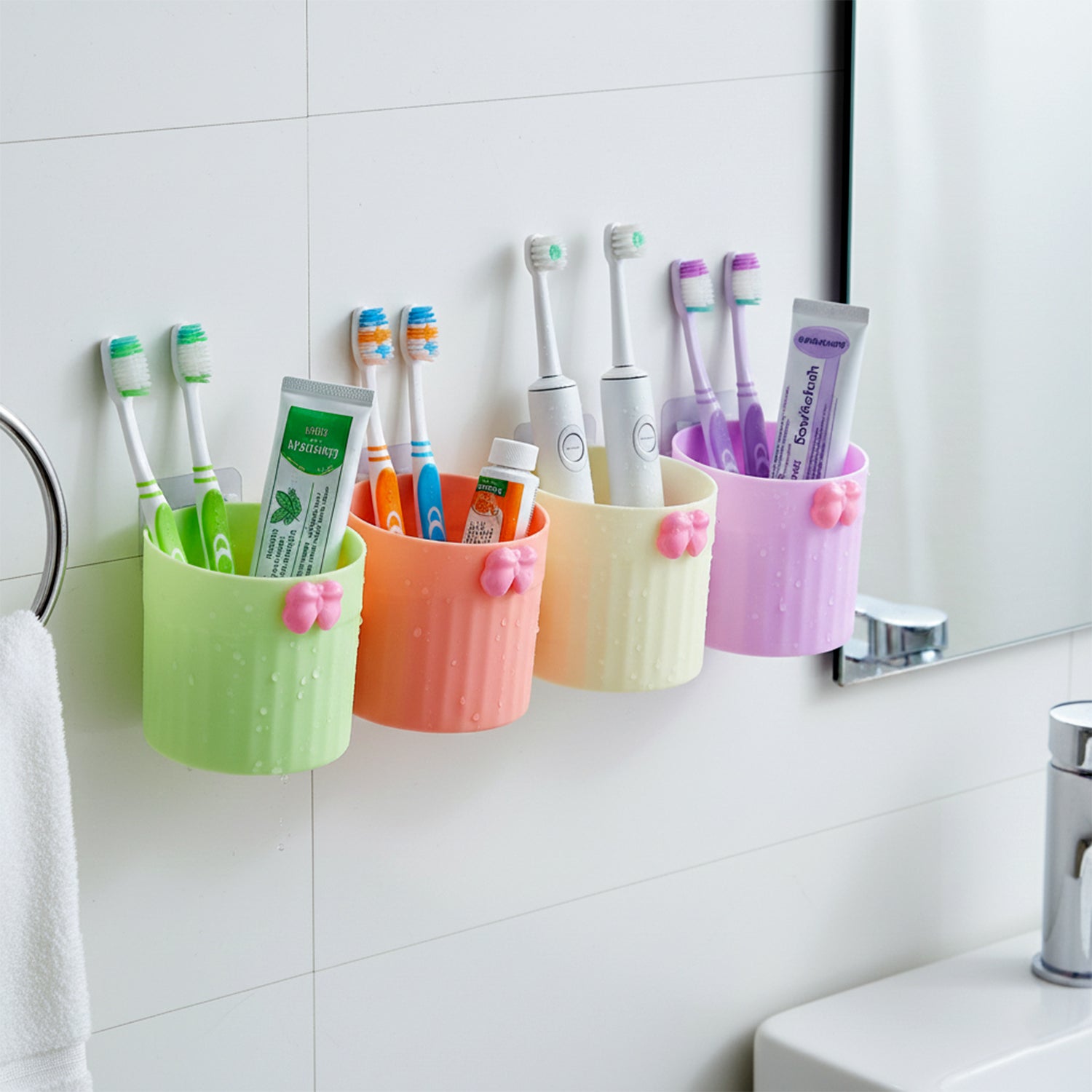 Wall Mounted Bathroom Toothbrush Holder Set (4 Pc Set) 3 Wall Mounted Bathroom Toothbrush Holder Set (4 Pc Set) - Image 3