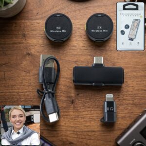 Portable Wireless Lavalier Microphone Dual Clip-On Mic Set (1 Set)