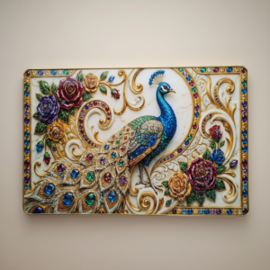 Luxury Peacock Wall Art Frame with Floral Gem Design Home Decor
