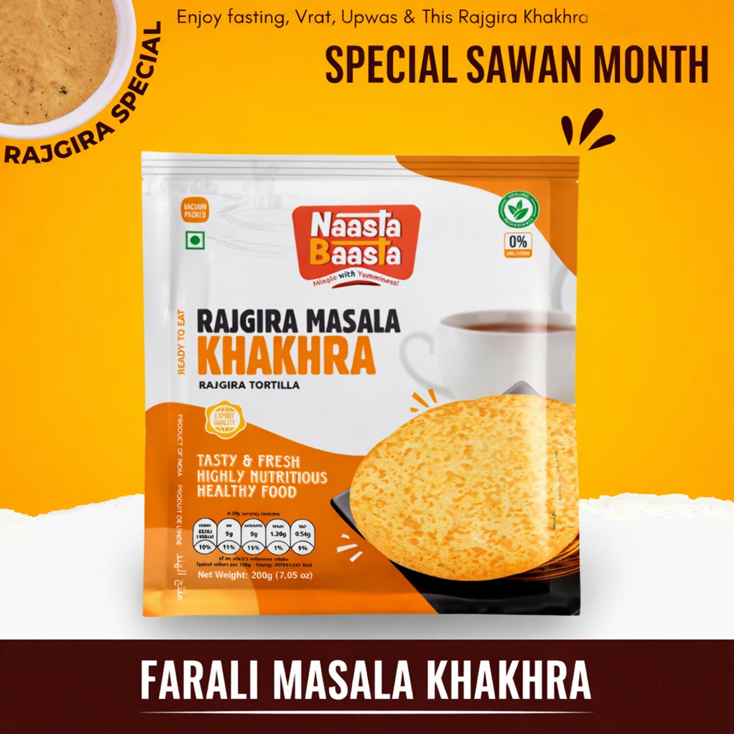 Naasta Baasta Rajgira Masala Khakhra - Crispy Farali Ready to Eat Snack (200 Gm) 2 Naasta Baasta Rajgira Masala Khakhra - Crispy Farali Ready to Eat Snack (200 Gm) - Image 2