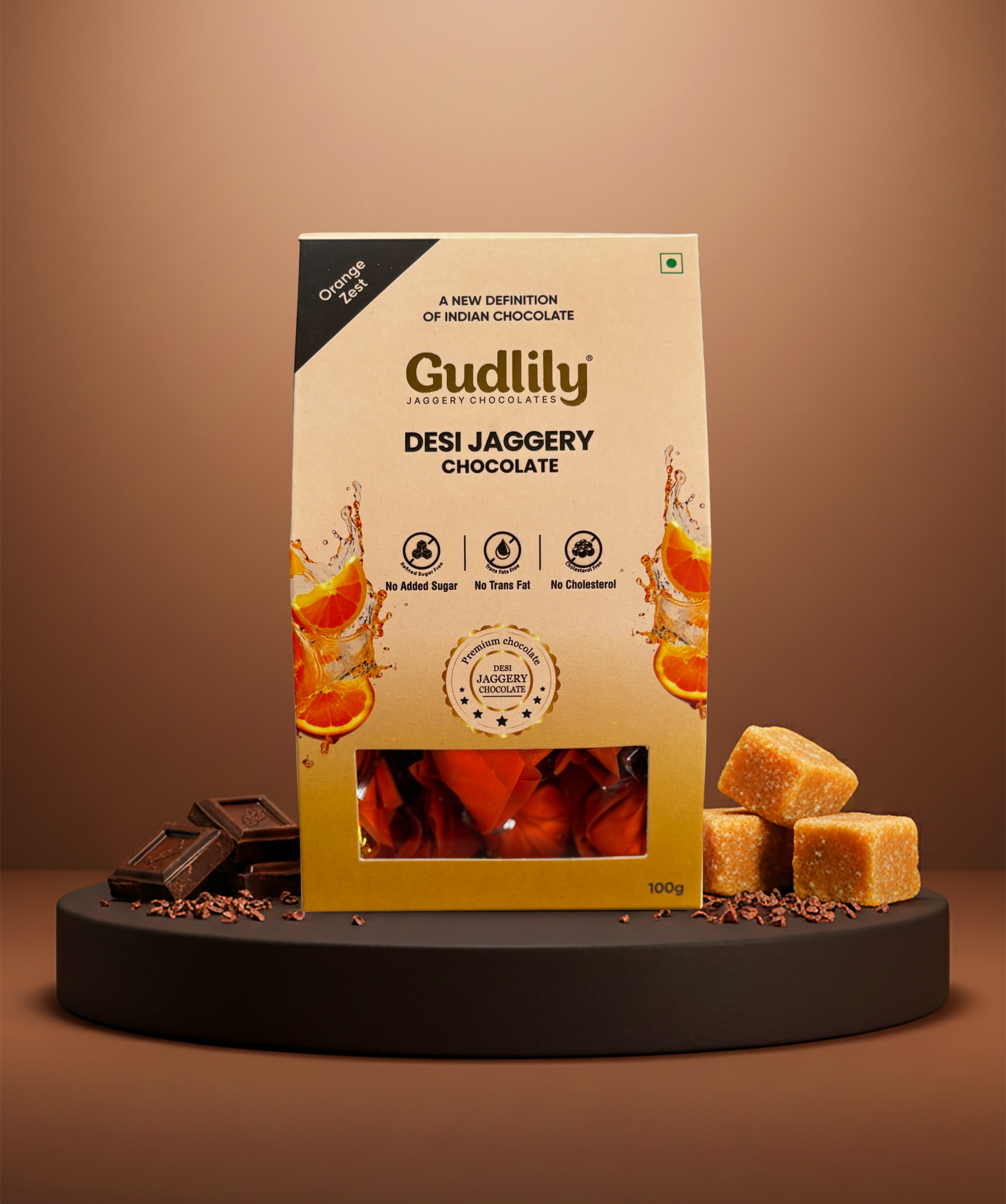 Gudlily Desi Jaggery Orange Zest Chocolate – Premium Jaggery Chocolates with Natural Sweetness (100Gm) 1 Gudlily Desi Jaggery Orange Zest Chocolate – Premium Jaggery Chocolates with Natural Sweetness (100Gm)