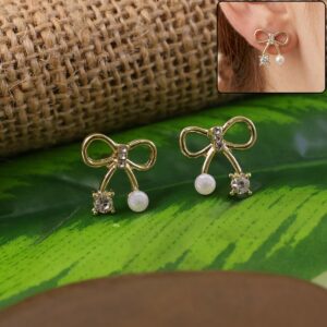 Korean Minimalist Bow-Knot Crystal & Pearl Studs