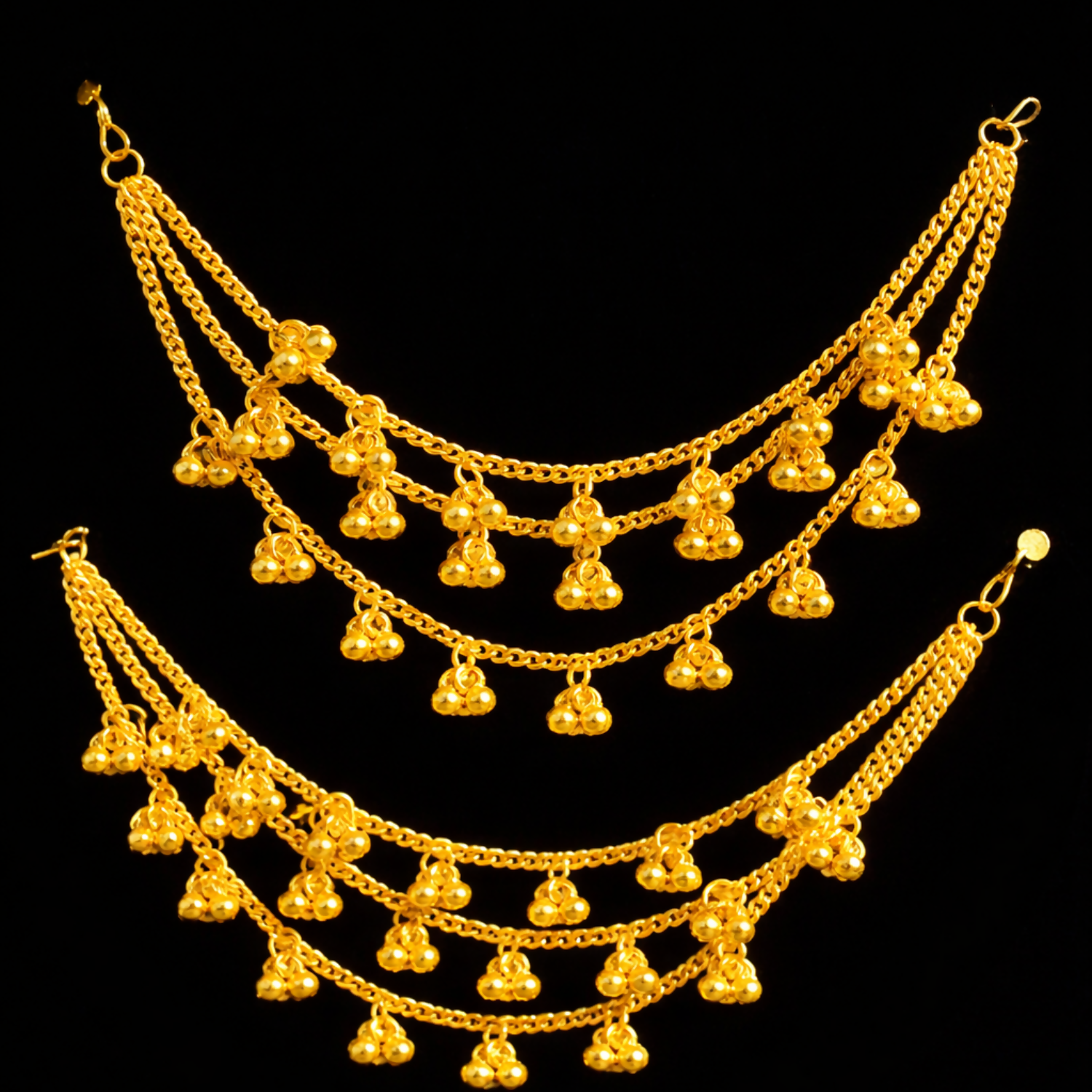 Traditional Gold-Tone Layered Anklet Set Festive Wear Dangling Charm Anklet Pair 3 Traditional Gold-Tone Layered Anklet Set Festive Wear Dangling Charm Anklet Pair - Image 3