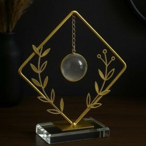 Modern Crystal Orb Table Decor Metal Frame Decorative Showpiece