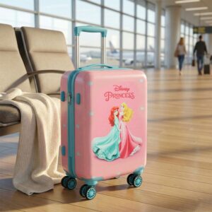 Novex Disney Princess Pink Travelling Kids Trolley Bags for Girls Luggage 4 Wheels ( Blue/22 Inch)