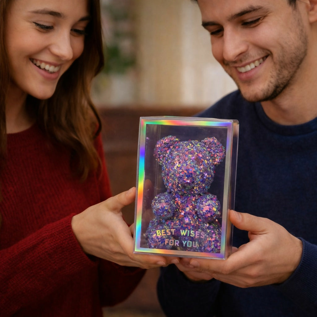 Purple Glitter Teddy Bear Showpiece with Display Box Decorative Gift 1 Purple Glitter Teddy Bear Showpiece with Display Box Decorative Gift