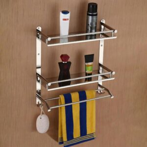 Multipurpose Wall Mounted Bathroom Shelf Organizer with Towel Bar and Storage Rack