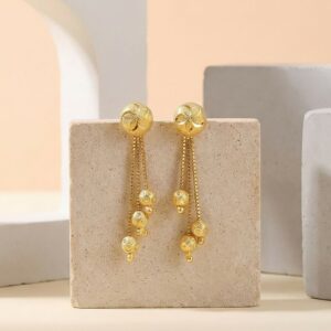Floral Stud Chain Drop Earring with Elegant Bead Accents