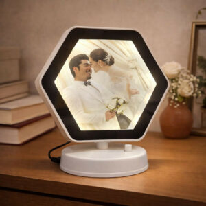 Hexagon LED Photo Frame Table Lamp with Mirror Effect