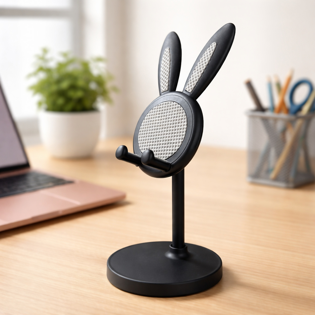 Black Rabbit Ear Mobile Phone Stand Desk Holder for Smartphone 3 Black Rabbit Ear Mobile Phone Stand Desk Holder for Smartphone - Image 3