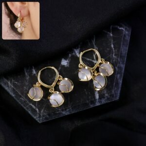 Elegant Korean Gold-Plated Opal Cluster Hoop Earrings