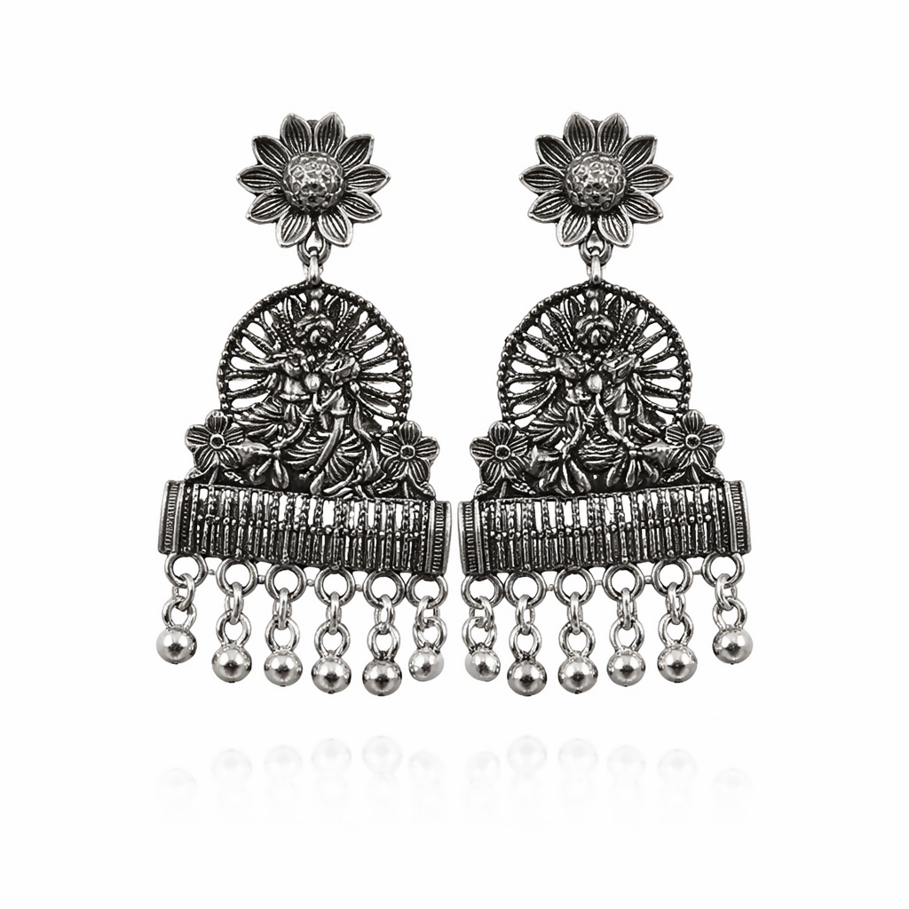 Traditional Elegant Silver Oxidised Jhumka Earrings for Women 2 Traditional Elegant Silver Oxidised Jhumka Earrings for Women - Image 2