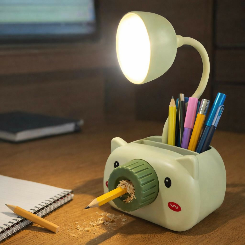 Green Kids Desk Lamp with Pencil Sharpener and Pen Holder Study Table Light 2 Green Kids Desk Lamp with Pencil Sharpener and Pen Holder Study Table Light - Image 2