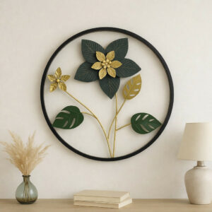 Metal Floral Wall Art Decor Round Frame Decorative Wall Hanging