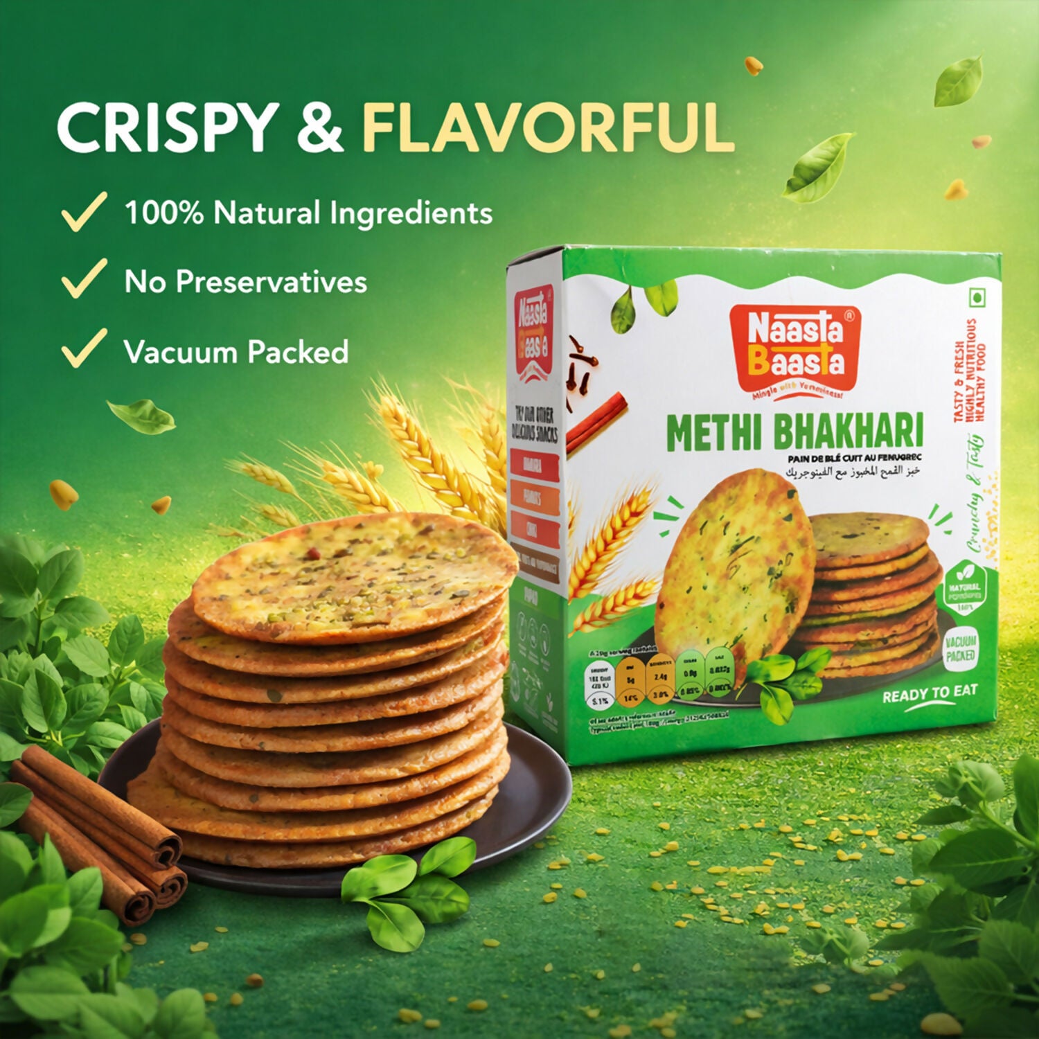Naasta Baasta Methi Bhakhari Ready-to-Eat Crispy Fenugreek Wheat Snack (200 Gm) 3 Naasta Baasta Methi Bhakhari Ready-to-Eat Crispy Fenugreek Wheat Snack (200 Gm) - Image 3