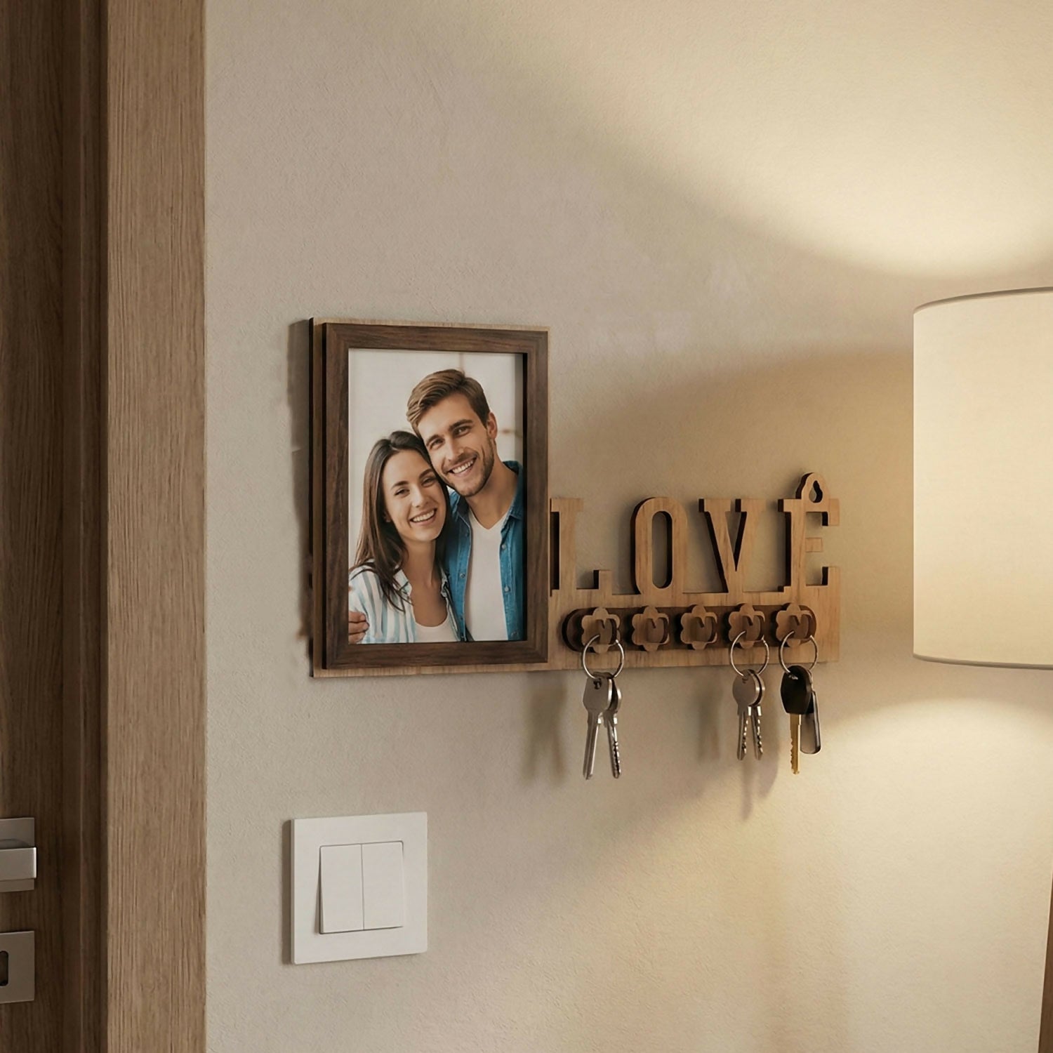 Wooden Photo Frame Key Holder with LOVE Cutout & 5 Hooks – 8 x 12 Inch 3 Wooden Photo Frame Key Holder with LOVE Cutout & 5 Hooks – 8 x 12 Inch - Image 3