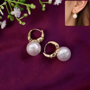 Premium Korean Rose-Tinted Pearl Huggie Hoop Earrings For Women And Girls