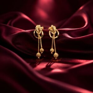 Regal Floral Gold Drop Earrings with Cascading Chain Bead Statement Design (2 Pair)