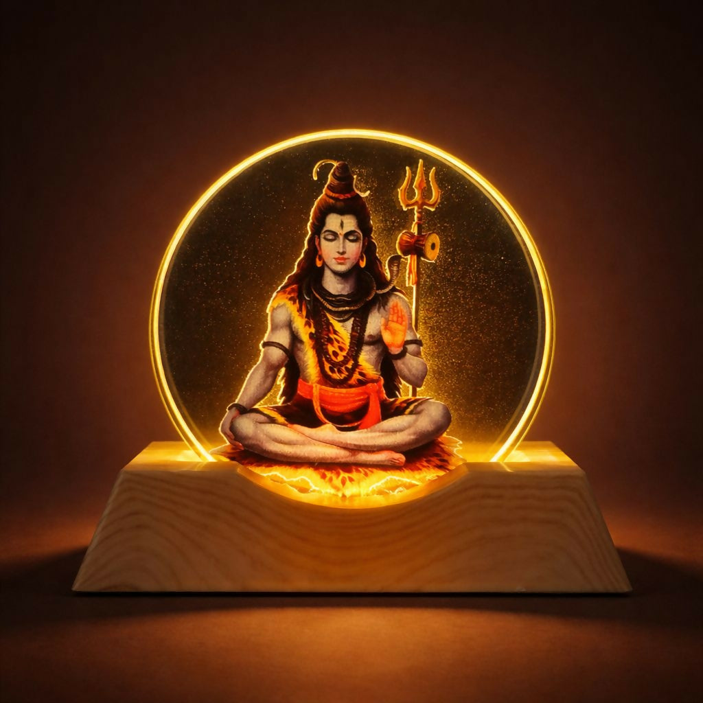 LED Lord Shiva Acrylic Lamp with Wooden Base Spiritual Decor 2 LED Lord Shiva Acrylic Lamp with Wooden Base Spiritual Decor - Image 2