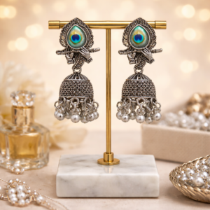 Beautiful Elegant Silver Oxidised Peacock Design Traditional Jhumka Earrings for Women