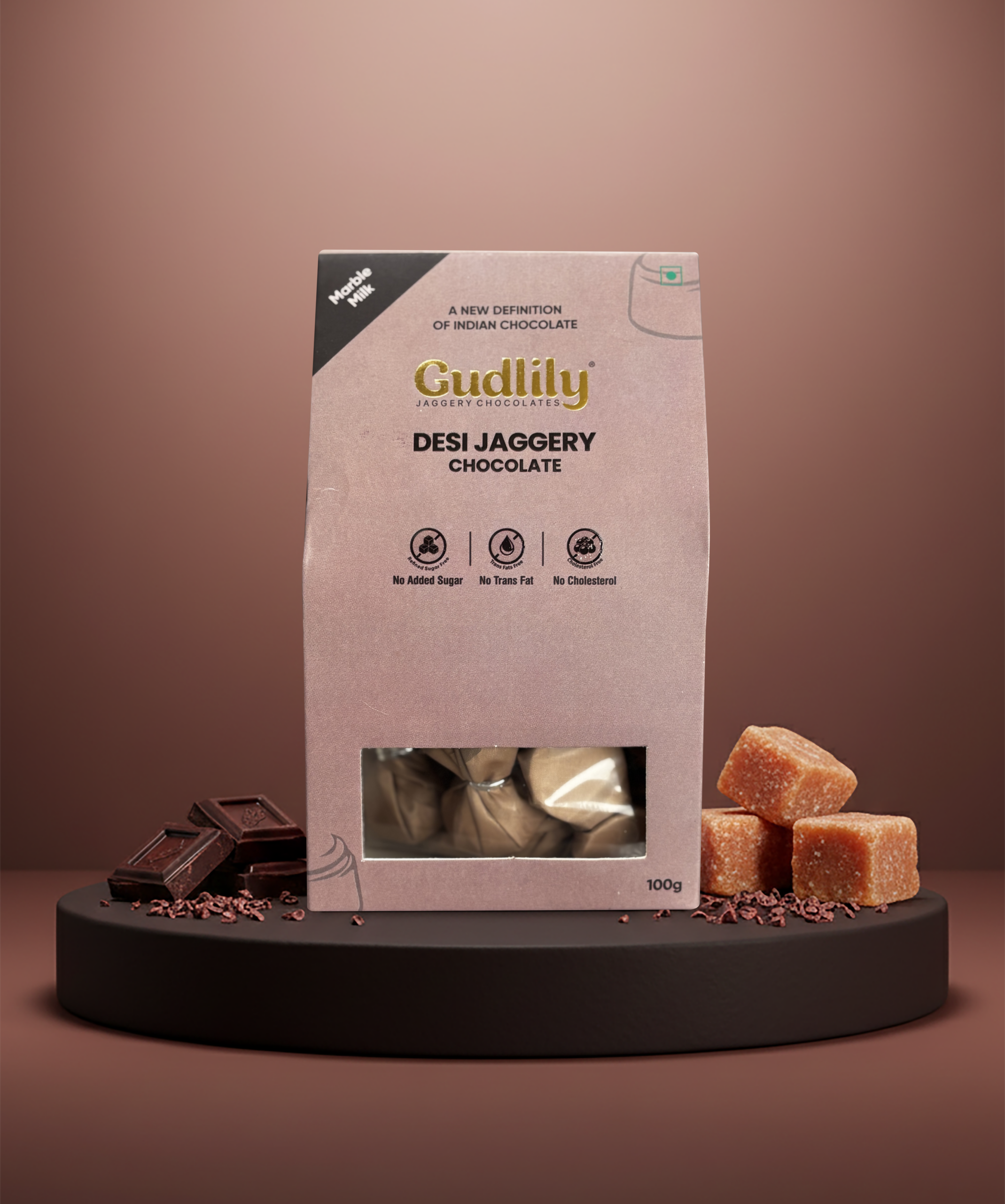 Gudlily Desi Jaggery Marble Milk Chocolate – Premium Jaggery Chocolates with Natural Sweetness (100Gm) 1 Gudlily Desi Jaggery Marble Milk Chocolate – Premium Jaggery Chocolates with Natural Sweetness (100Gm)