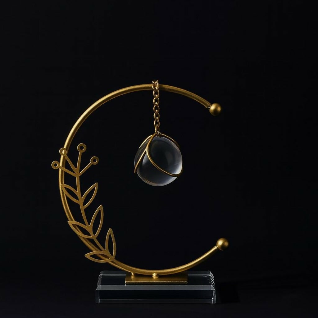 Crystal Ball Crescent Metal Table Decor Modern Decorative Showpiece 2 Crystal Ball Crescent Metal Table Decor Modern Decorative Showpiece - Image 2