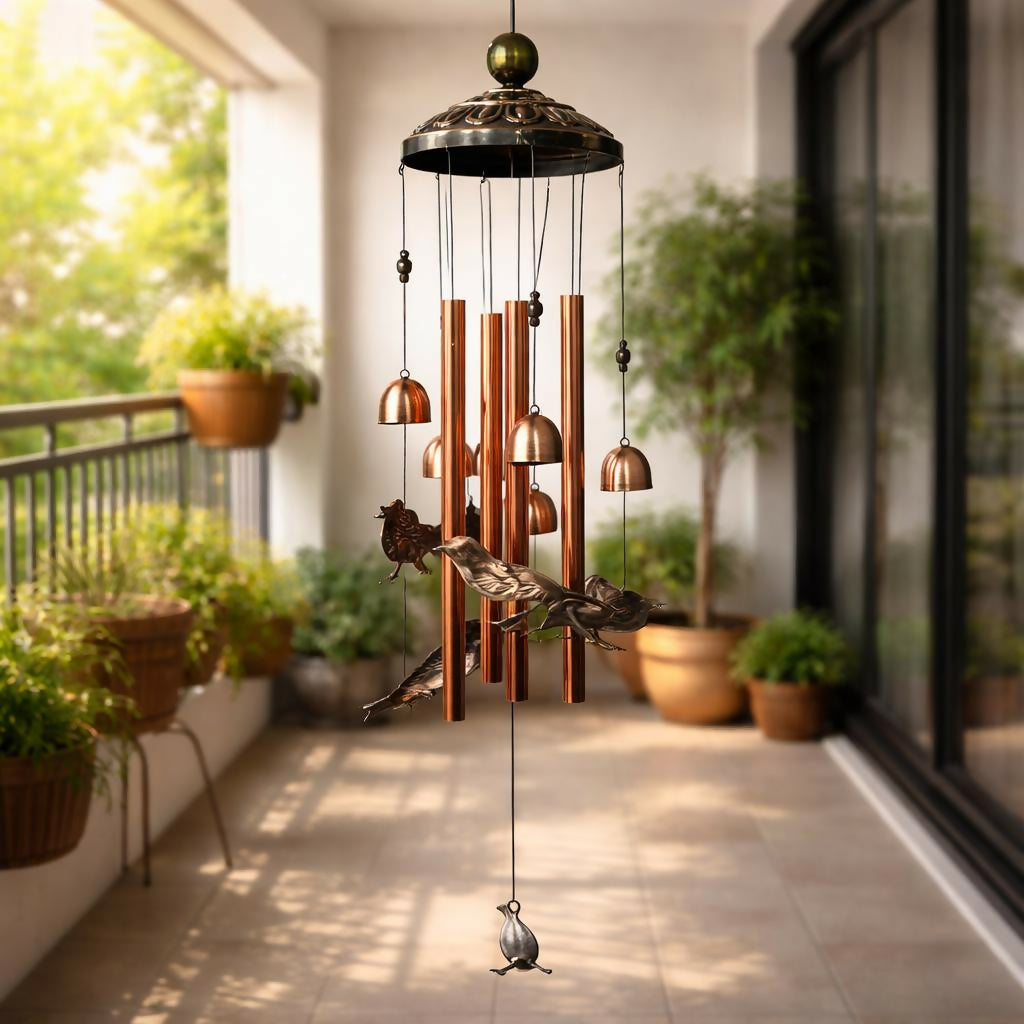 Metal Wind Chime with Bird Design Hanging Decor for Home Balcony 1 Metal Wind Chime with Bird Design Hanging Decor for Home Balcony