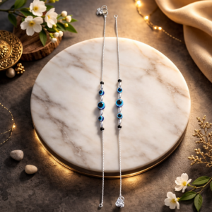 Elegant Silver-Tone Evil Eye Beaded Anklet for Women