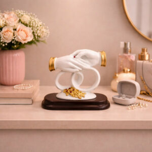 White and Gold Couple Hand Sculpture Showpiece with Ring Design Home Decor