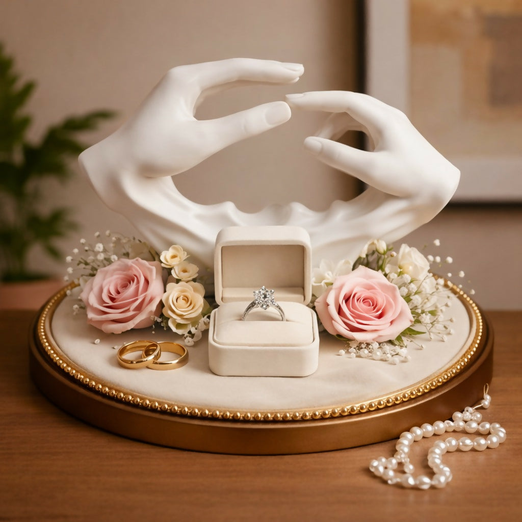 White and Gold Abstract Hand Sculpture Showpiece with Floral Design for Home Decor 2 White and Gold Abstract Hand Sculpture Showpiece with Floral Design for Home Decor - Image 2